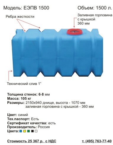 Пластиковая кубовая емкость для воды и топлива на 1500 л. Имеет волнорезы и предназначена для перевозки различных сред.